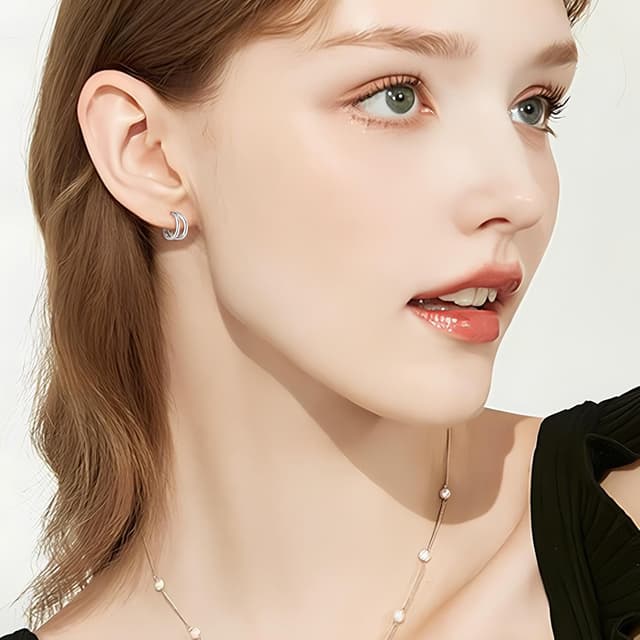 Thumbnail 4 de 925 Silber Double Hoop Creolen 12 mm