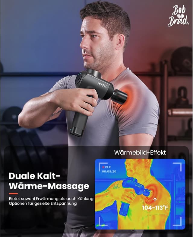 Detalle de Bob and Brad X6 Pro Max Massagepistole mit Wärme/Kälte, Metall-Massagekopf und 11-mm-Amplitude