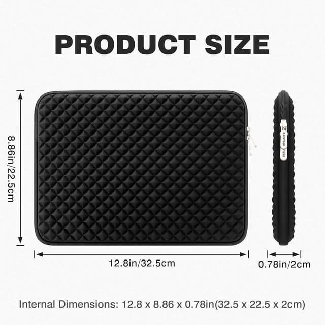 Detalle de RAINYEAR 11–13 Inch Laptop Sleeve (Black) with Diamond Foam Shock Protection