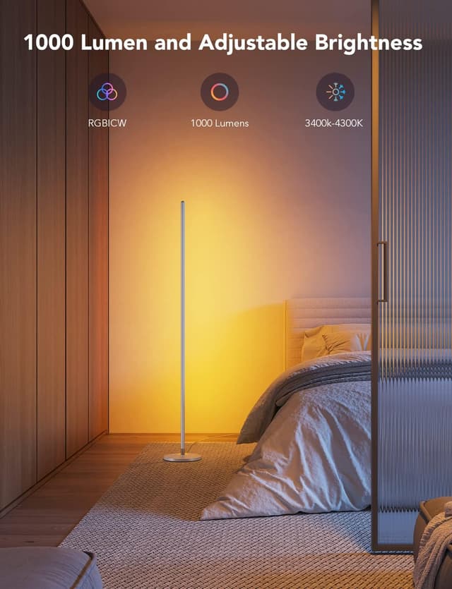 Detalle de Govee LED Floor Lamp RGBIC (Corner Lamp, Silver) with 61 Scene Modes & Music Sync