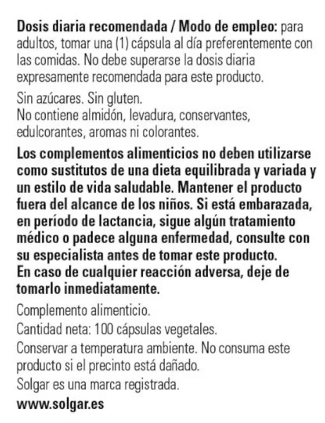 Detalle 2 de Solgar Biotina 5000 mcg 100 cápsulas vegetales 💊