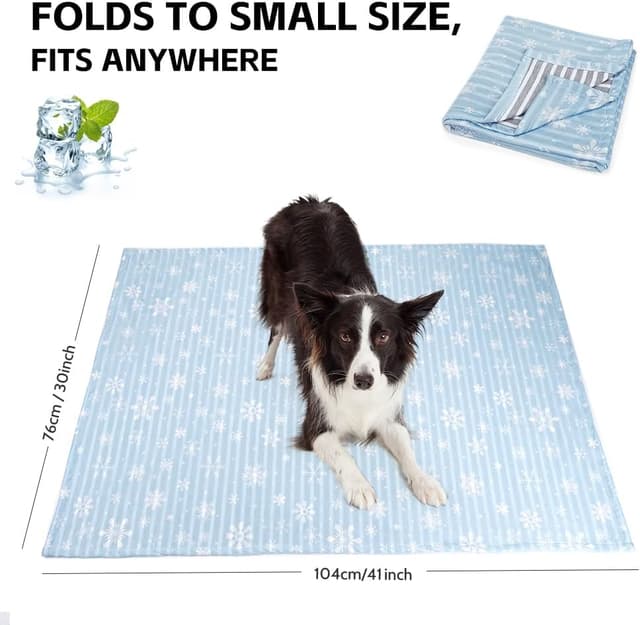 Detalle de Deamoser Reversible Cooling Pet Blanket (Ice Silk & Natural Cotton) 104x76cm, Blue