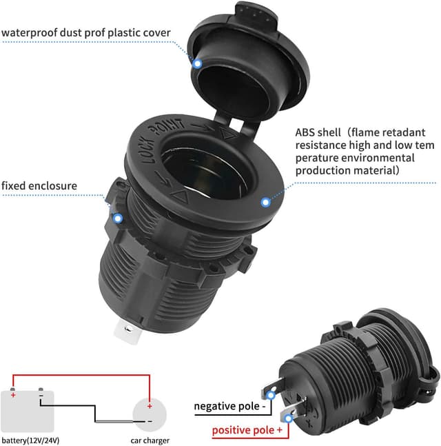 Detalle de 12V wasserdichte Steckdose für Zigarettenanzünder (Marine Grade) mit 60 cm Kabel – 2er-Set