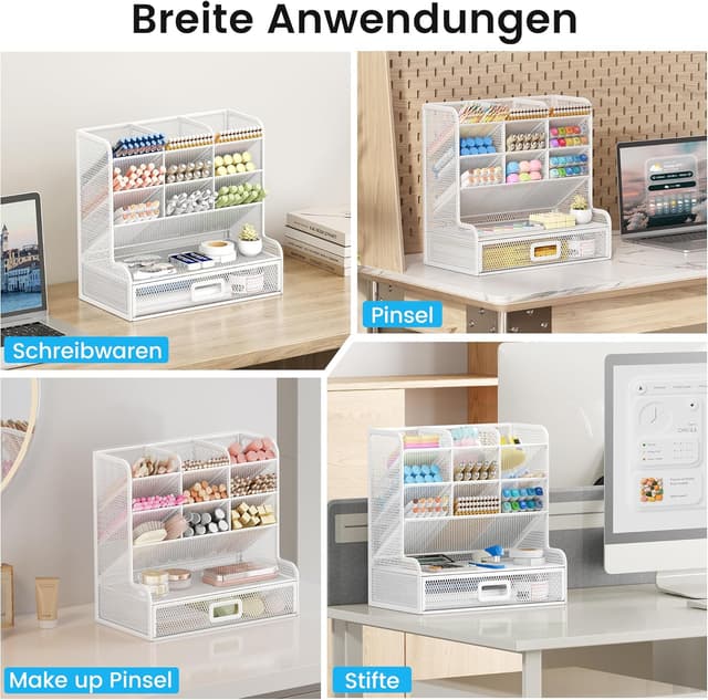 Detalle 2 de VITVITI Schreibtisch-Organizer mit 9 Fächern und Schublade (Metall, weiß)