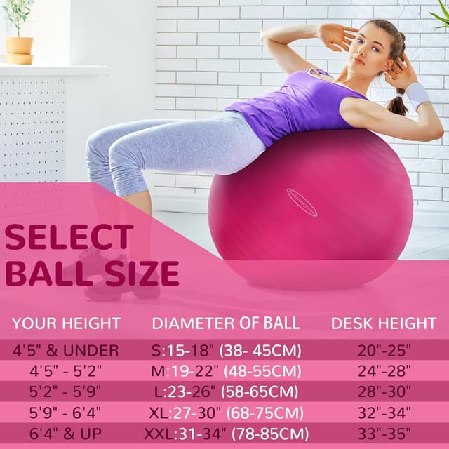 Detalle de Fitvids Anti-Burst Exercise Ball for Fitness, Yoga, Pilates (with Quick Pump)