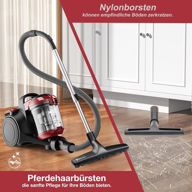 Detalle de Akitas C10P 900W beutelloser Staubsauger mit HEPA & Wessel Werk D320 Hartbodenbürste (32 cm) – für Parkett, Laminat & Fliesen