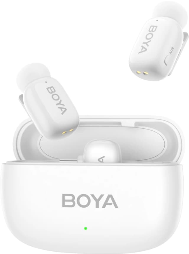 Detalle de Boya Mini Ultra-Mini Weiß (USB‑C und Lightning) Set mit zwei Mikrofonen und zwei Empfängern