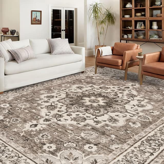 Detalle 2 de TOPRUUG Washable Oriental Area Rug (Beige, 9x12) — stain resistant, non-shedding indoor carpet