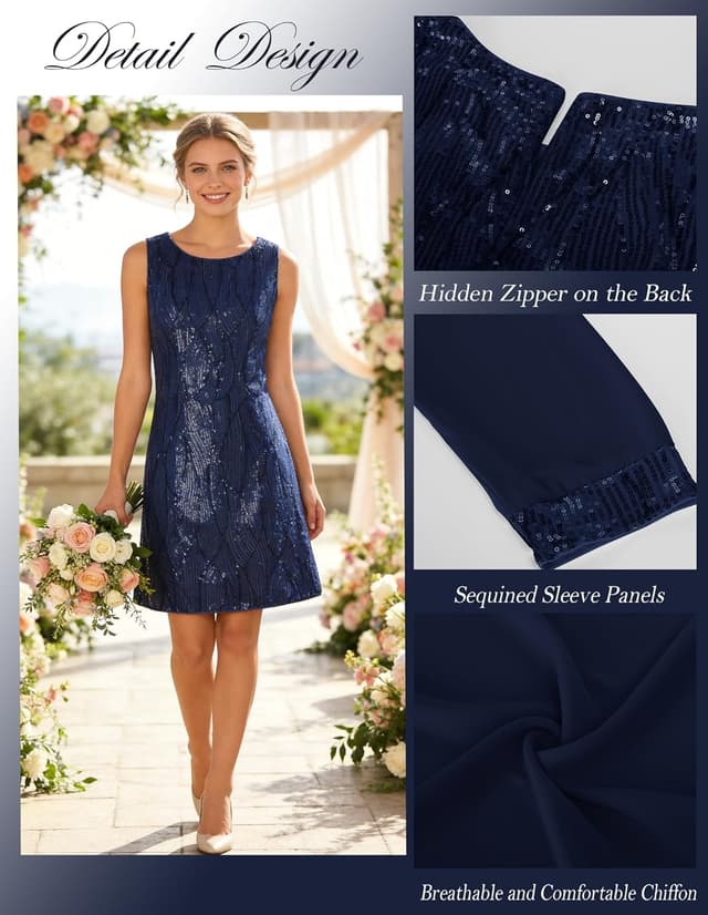 Detalle de GRACE KARIN Women’s Sequin Two-Piece Dress with Jacket (Knee-Length) for Wedding Guests