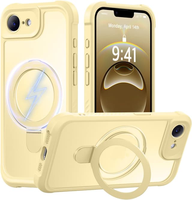 Detalle de MOCCA Magnetic Invisible Stand Case for iPhone 17e & iPhone 16e (Creamy Yellow) with Military-Drop Protection