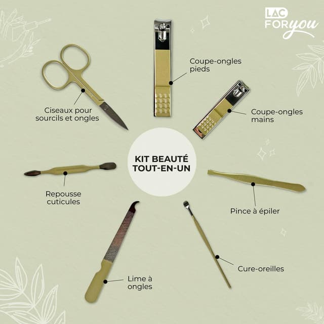 Detalle de LAC FOR YOU Kit manucure 7 pièces pour mains et pieds (trousse voyage) – vert