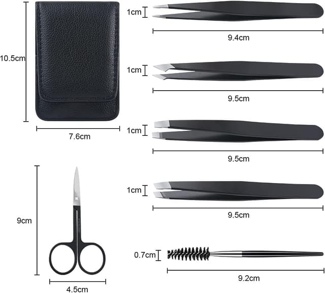 Detalle de URAQT set pinzette sopracciglia professionali da 6 pezzi con astuccio in pelle