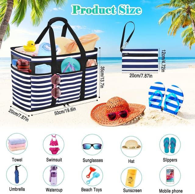 Detalle de JUYANO Große Strandtasche mit Reißverschluss, wasserdichtes XXL-Format (45L) – Familie Badetasche Strandtasche