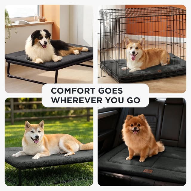 Detalle 2 de Joydeco Low-Profile Reversible Dog Mat Bed Pad (Dark Grey) – Washable crate pad, 112x81cm