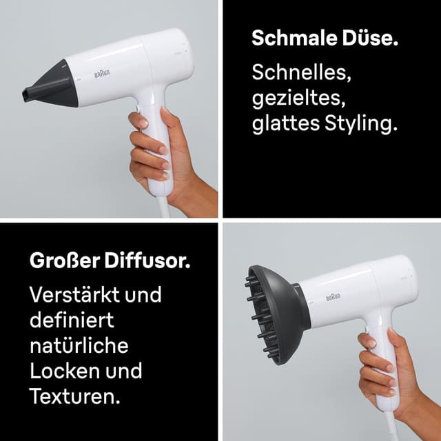 Detalle de Braun Haartrockner HD2.21 (BRHD226E) – leichter Föhn mit Diffusor, Stylingdüse und IONTEC Technologie