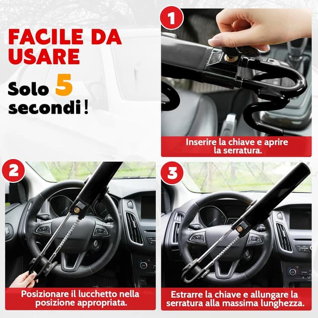 Thumbnail 5 de Tevlaphee Blocca Sterzo Automobile 3 chiavi 🔒