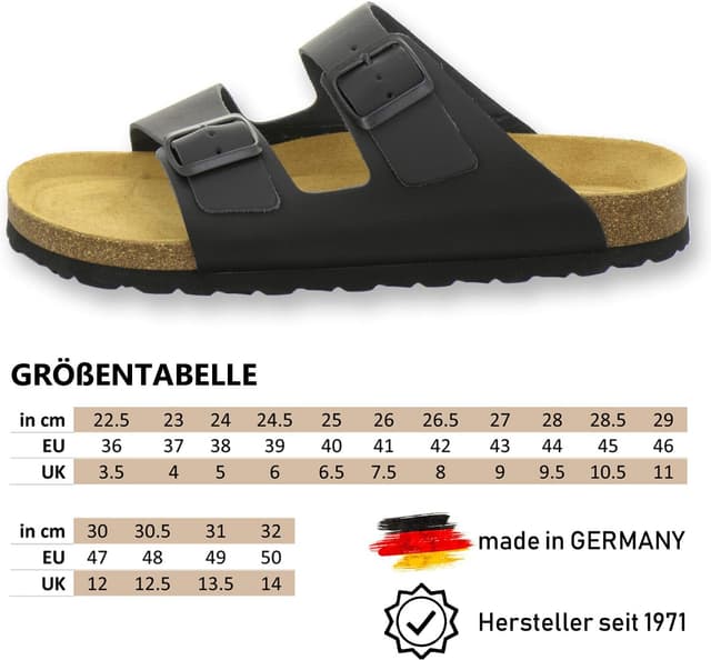 Detalle 2 de AFS Herren-Pantoletten aus Leder – bequeme Sandalen & Hausschuhe mit verstellbarer Schnalle, Größe 36–50 (Made in Germany)