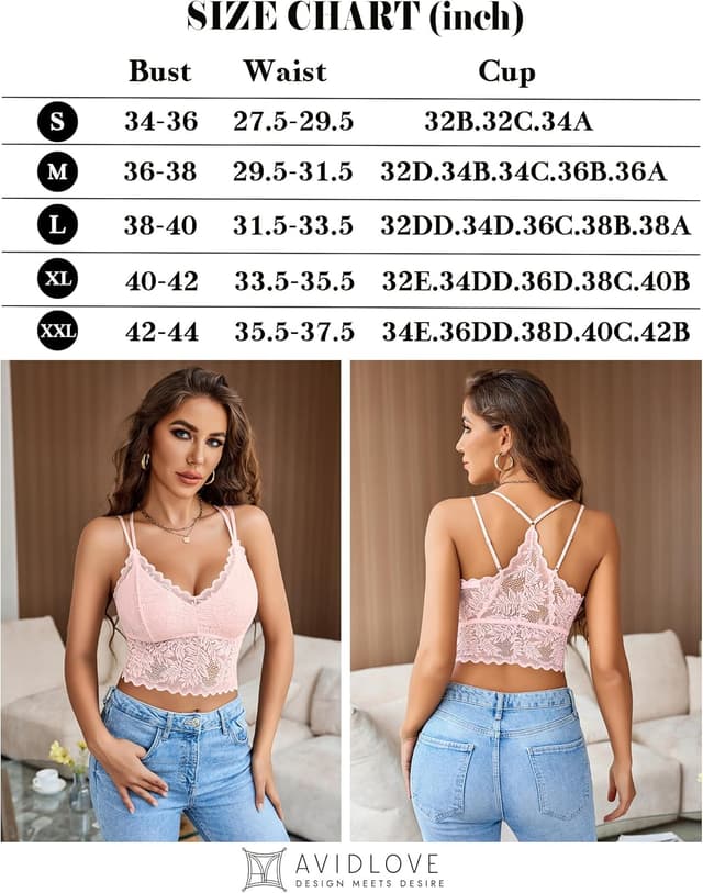 Detalle de Avidlove débardeur femme en dentelle à fines bretelles (crop top, col V) sans manches