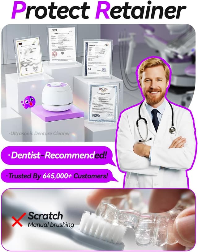 Detalle de Beser Ultrasonic Retainer Cleaner (200ML, Warm White) – ultrasonic bath for aligners, nightguards, dentures & jewellery