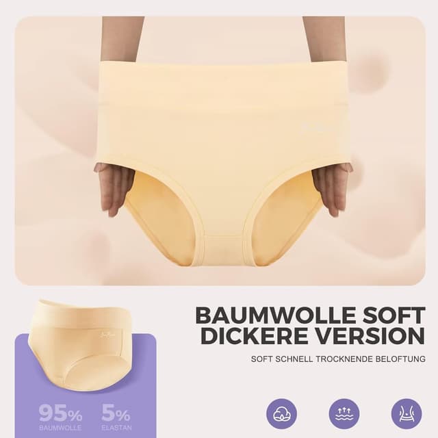 Detalle de IceReco Damen-Unterhosen aus Baumwolle im 5er-Pack mit hoher Taille (Slips) – atmungsaktiv & weich