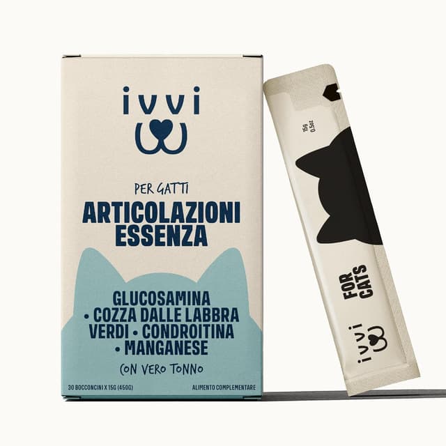 Detalle de ivvi Articolazioni Essenza per Gatti – crema funzionale umida con glucosamina, condroitina, cozza verde e olio di salmone (30x15g)