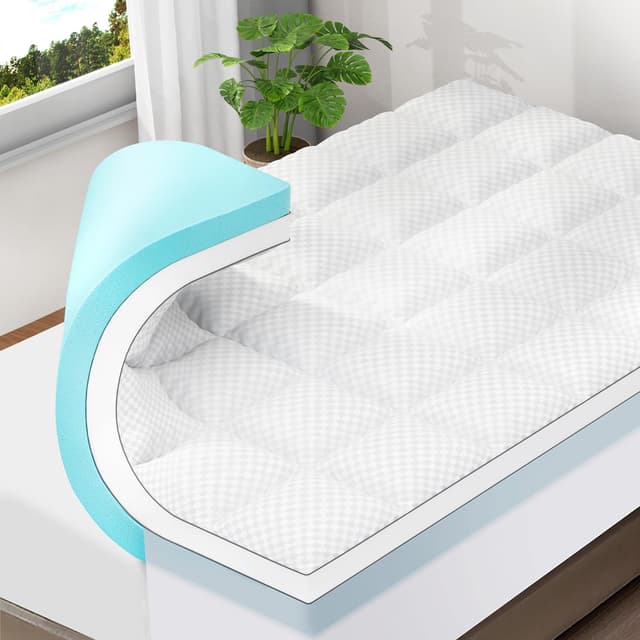 Detalle de OLANLY Dual-Layer 4 Inch Queen Memory Foam Mattress Topper with Cooling Pillow Top & Gel Foam