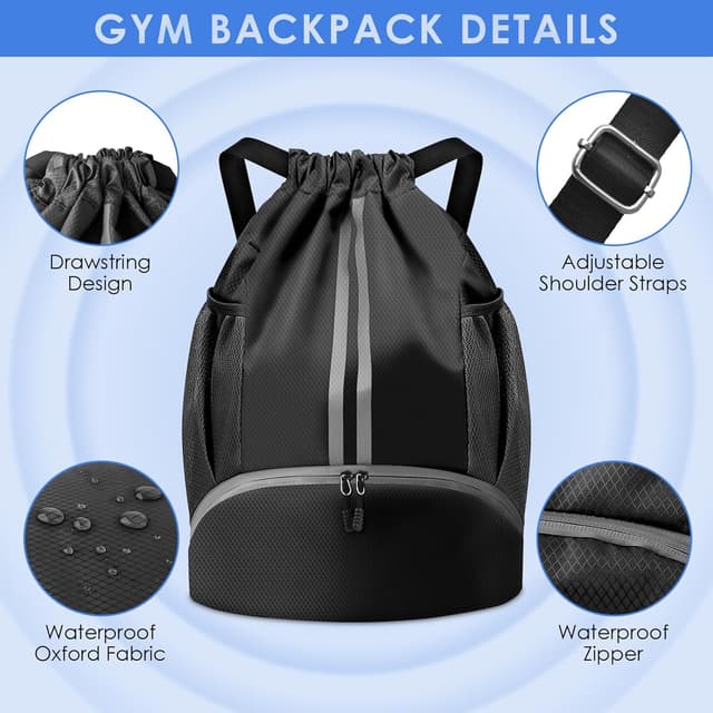 Detalle 2 de BROTOU Unisex Waterproof Drawstring Backpack Gym Bag with Shoe Bag (Oxford, Large)