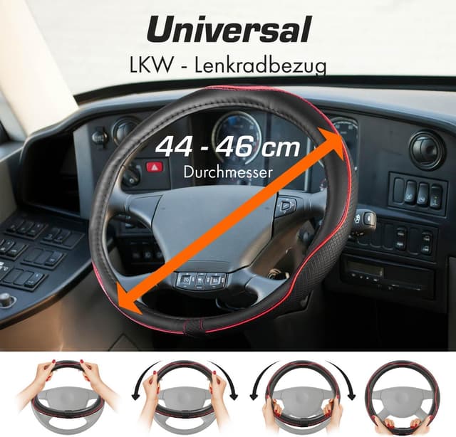 Detalle de Upgrade4cars LKW Lenkradbezug 44–46 cm in Rot – universelle Lenkradhülle für Sommer & Winter