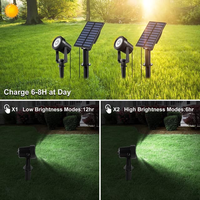 Detalle 2 de NATPOW Solar Spot Lights Outdoor Garden (2-in-1) – Warm White LED dusk-to-dawn, waterproof auto on/off