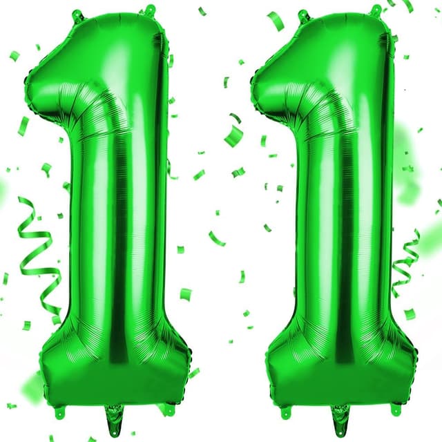 Detalle de OFFCUP Luftballon Zahl 11 in Grün (101 cm) – Folienballon zum Geburtstag & Feiern