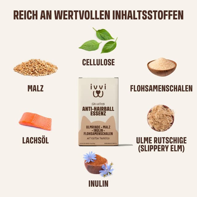 Detalle de ivvi Anti-Hairball Essenz für Katzen: Schlecksnack mit echtem Thunfisch gegen Haarballen (30 x 15 g)