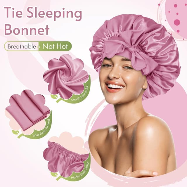 Detalle de BONNET QUEEN Cuffia in seta per capelli con lacci regolabili: notte, ricci e protezione
