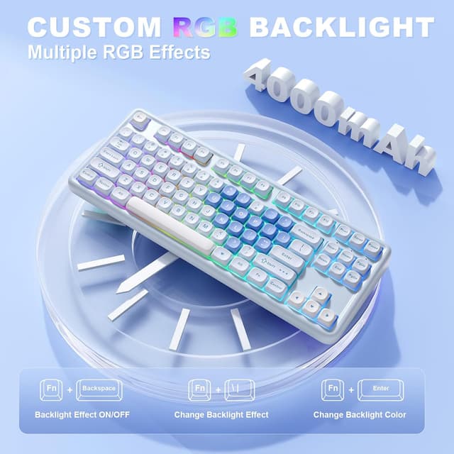 Thumbnail 6 de YUNZII B87 drahtlose mechanische Tastatur (QMK/VIA, Gasket, RGB, BT5.0/2.4G/USB‑C) mit Soft-Touch-Wrist Rest