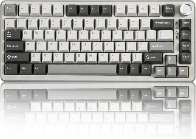 Detalle de YUNZII B75 PRO 75% kabellose mechanische Tastatur mit Drehknopf (BT/2.4G/Type-C), Hot Swap, QWERTY (Cocoa Cream V2, grau)