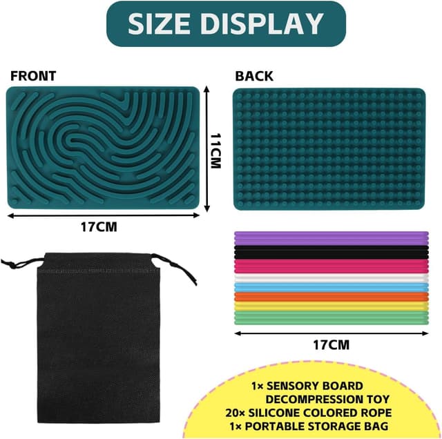 Thumbnail 1 de HUKUMA Sensorik Activity Board aus Silikon – doppelseitiges Fidget-Spielzeug mit 20 Schnüren & Reisetasche