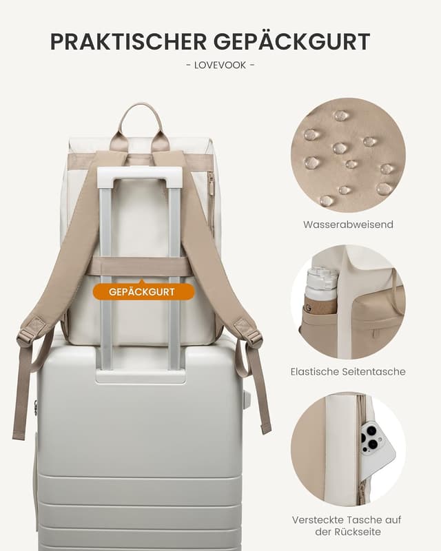 Detalle de LOVEVOOK Damen-Rucksack für 17,3" Laptop – wasserdicht, leicht & mit Diebstahlschutz