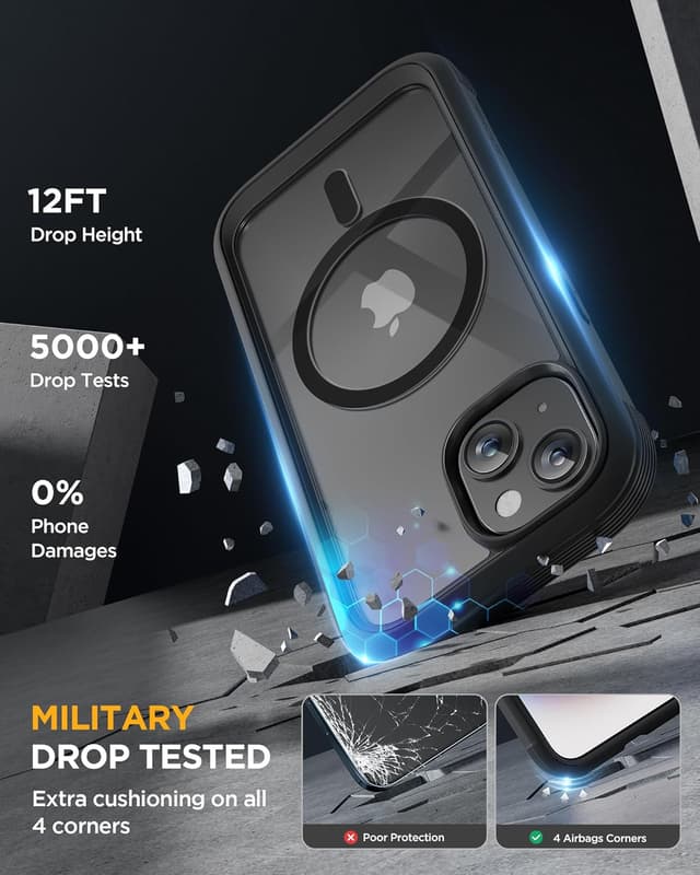 Detalle de Miracase 360-Grad Hülle für iPhone 15 mit MagSafe, integriertem 9H-Glas & Kameraschutz (Schwarz)