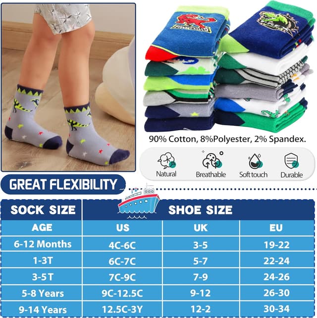 Detalle de Welwoos 12 Pairs Baby Boys Grips Socks (Non-Slip, Cartoon Cotton) – toddler anti-skid socks