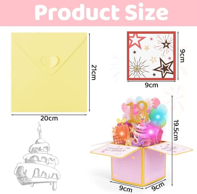 Detalle 2 de Carte d’anniversaire 18 ans OFFCUP pop-up 3D musicale avec bougie à souffler et enveloppe (rose)