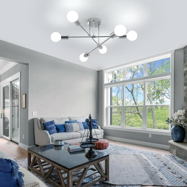 Detalle 2 de Comely Lamparas Sputnik Vintage, Cromo, 6 Luces, Ángulo Ajustable 😊