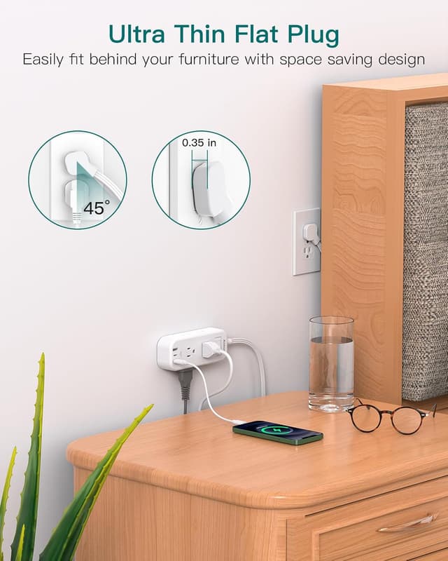 Detalle de Extension Cord 15 ft Power Strip Surge Protector with 6 AC Outlets and 3 USB Ports (2 USB-C)