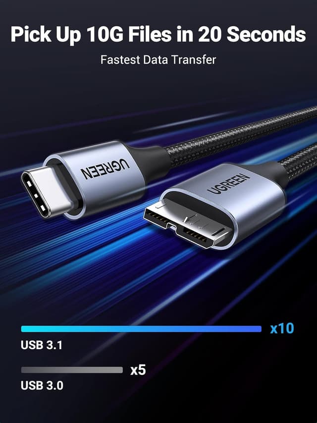 Detalle de UGREEN Cavo USB-C a Micro USB 3.0 (USB C ↔ Micro B) da 0,5 m: trasferimento dati e ricarica per custodie SSD