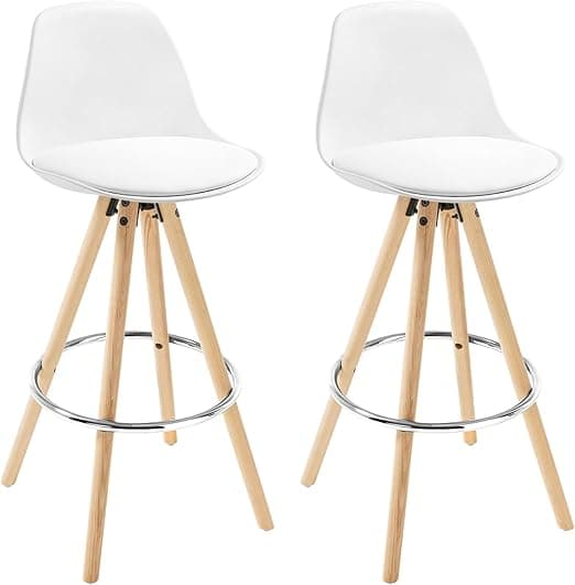 Detalle de WOLTU Taburetes de Bar con Respaldo, Madera y Cuero Blanco