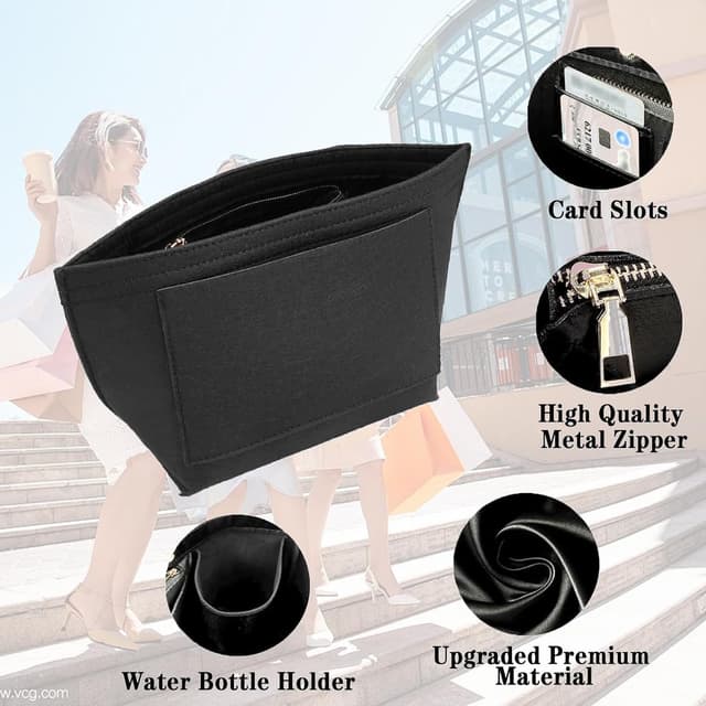 Detalle 2 de HYEPNED Bag Wallet Insert Organizer (Black M) – Felt multi-pocket tote insert for Longchamp