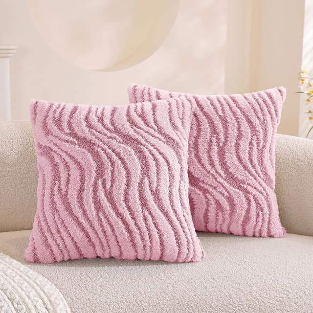 Detalle de Lot de 2 housses de coussin Ystyle 40x40 cm en peluche Water Ripple (rose)
