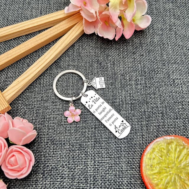 Detalle de Lumengqi set da 2 portachiavi “Casa” in acciaio inox con ciondolo per coppia