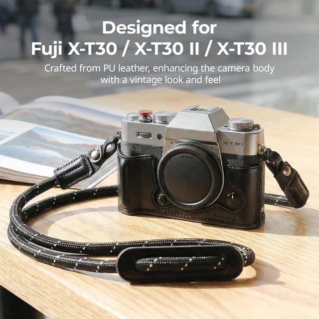 Detalle 2 de SMALLRIG X-T30 III Halbledertasche 5669 mit Schultergurt und Auslöserkappe (für FUJIFILM X-T30 / X-T30 II / X-T30 III) – Schwarz