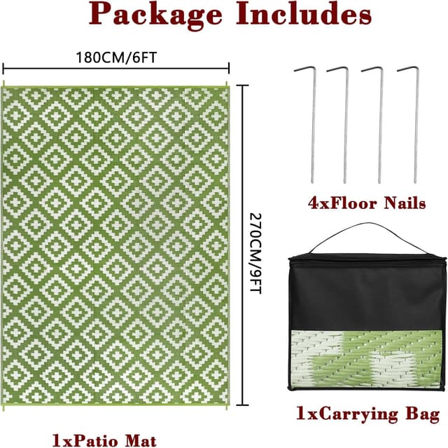 Detalle 2 de Homcomodar 180x270cm Reversible Outdoor Rug (Plastic Straw Look) – UV Resistant Camping Mat, Recycled Patio Mat