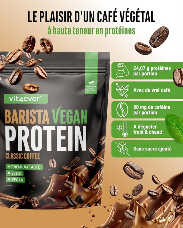 Detalle 2 de Barista Protein Coffee “Classic vegan” : café protéiné végétal crémeux avec 24 g de protéines par portion