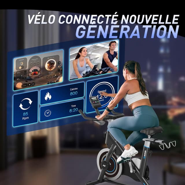 Detalle 2 de DMASUN Vélo d’appartement avec résistance magnétique et volant d’inertie lourd (jusqu’à 180 kg) + support d’haltères